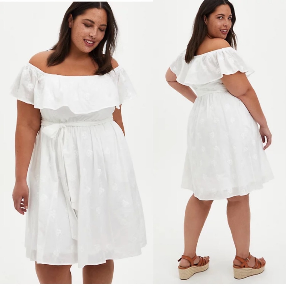 TORRID OFF THE SHOULDER TIE-WAIST SKATER DRESS